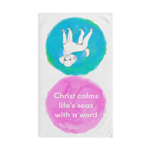 Dogi Fun Circles and Poodles Hand Towel in Aqua and Raspberry