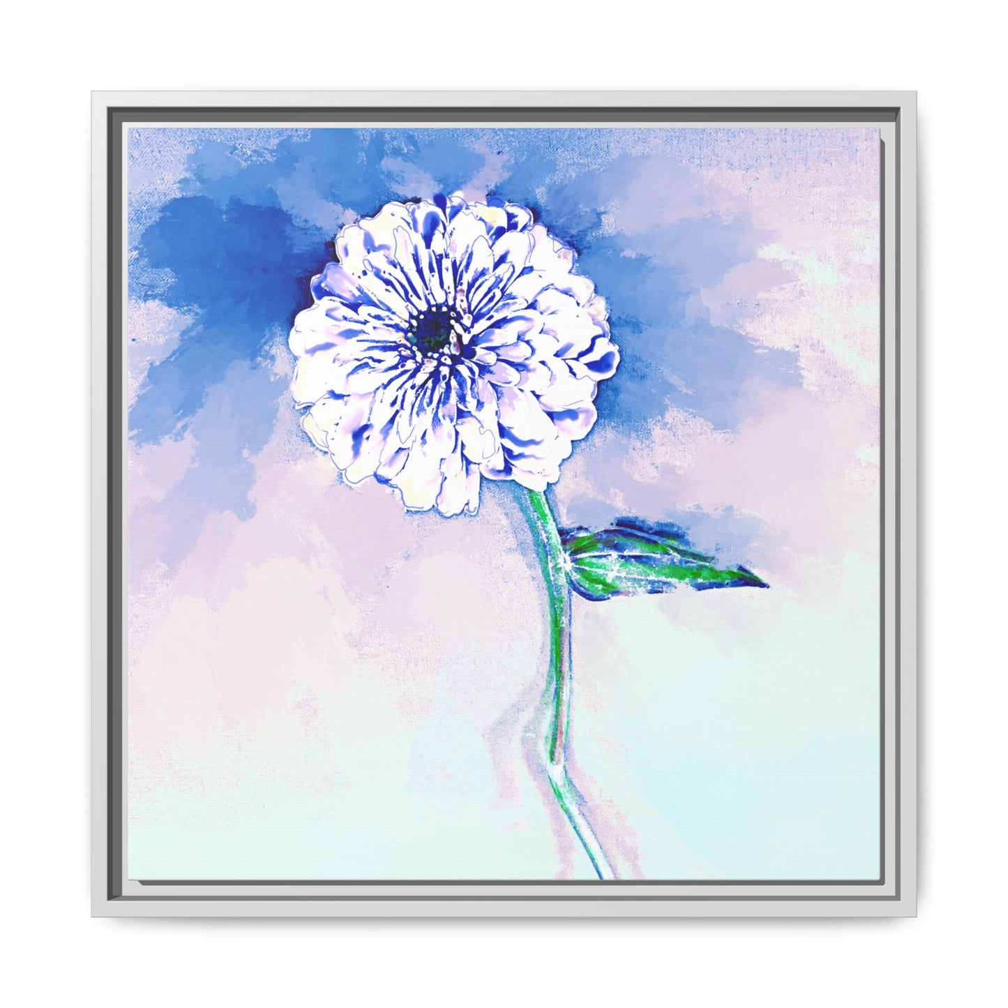 Zinnia Color Splash Matte Canvas Blue Framed