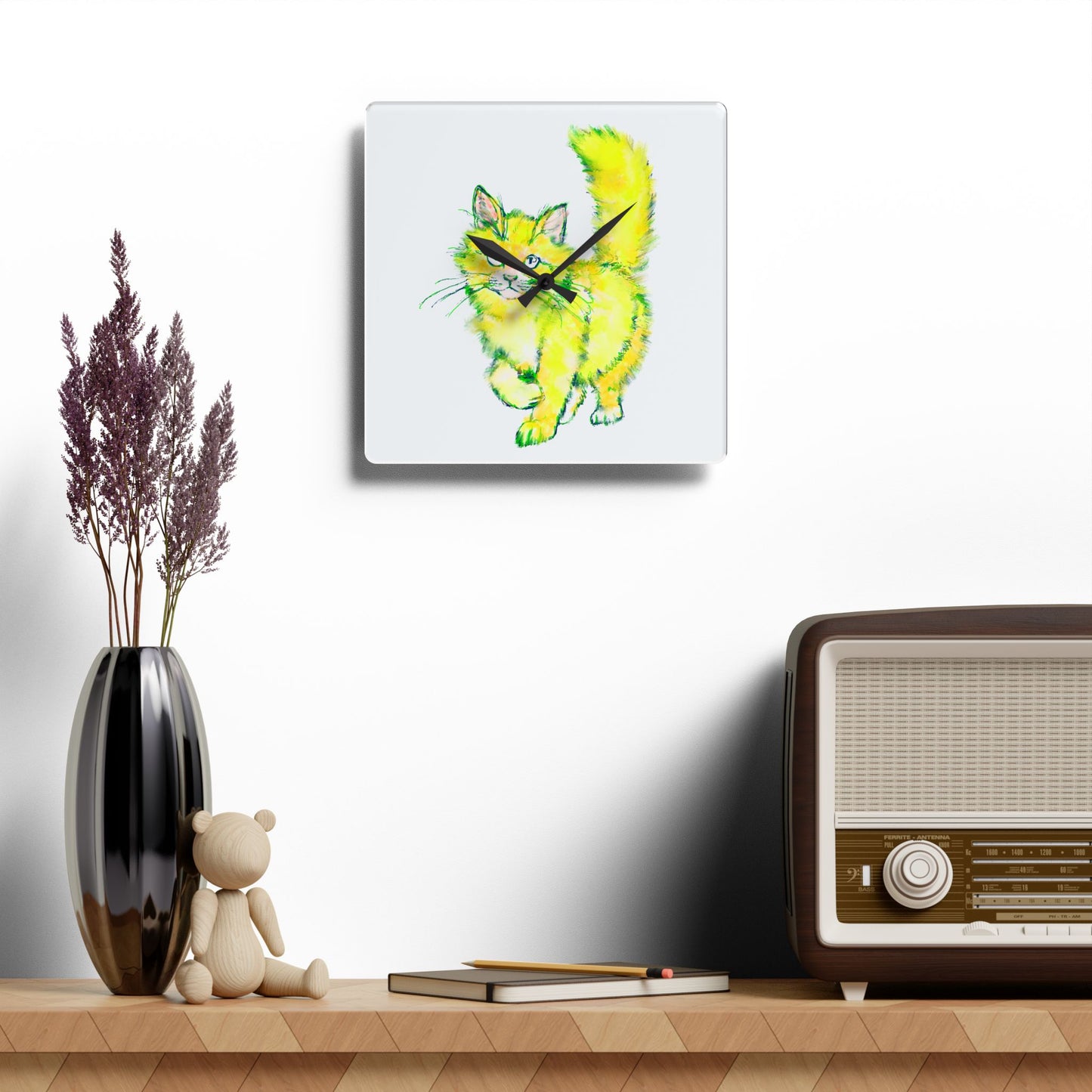 Colorful Cats & Dogs Wall Clock in Yellow