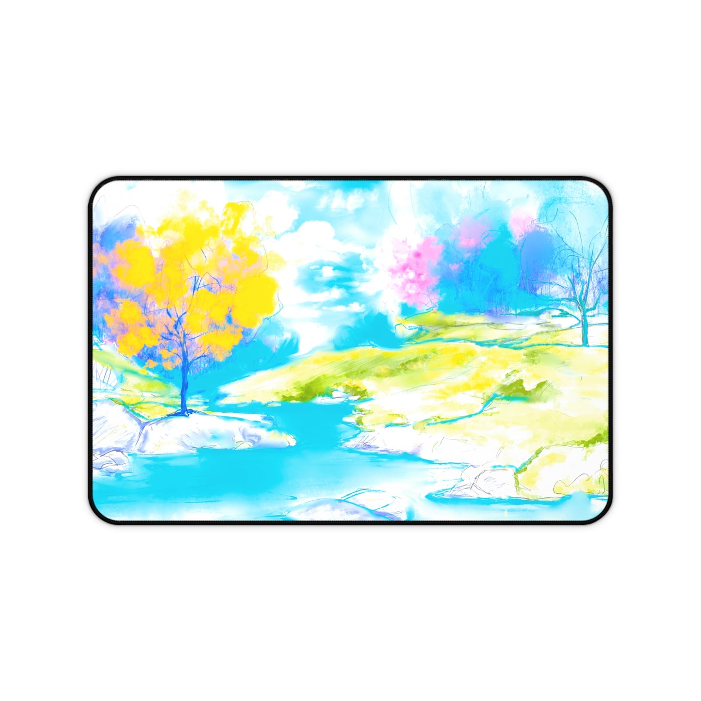 Joyful Landscapes Desk Mat, Yellow and Blue