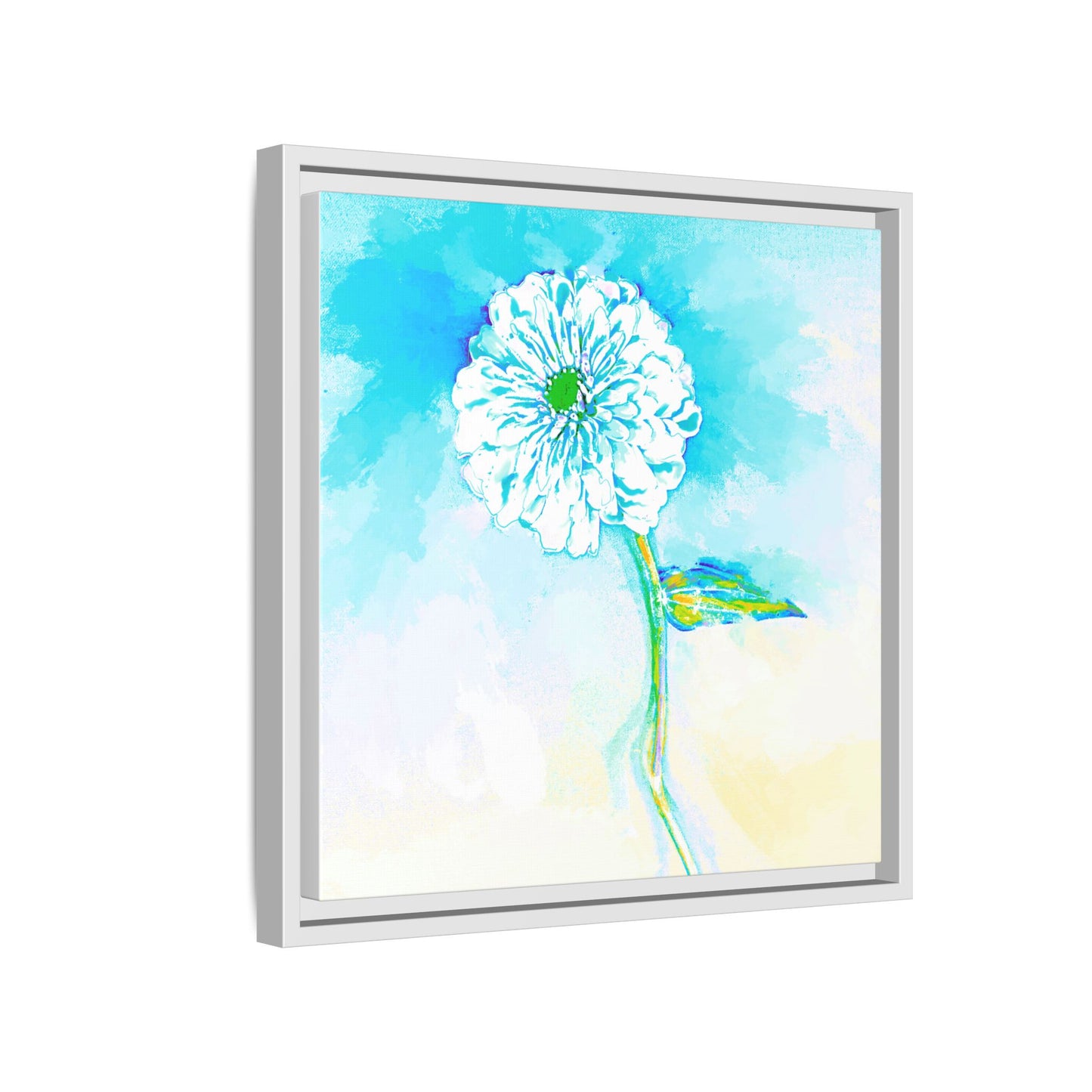 Zinnia Color Splash Matte Canvas Aqua Framed