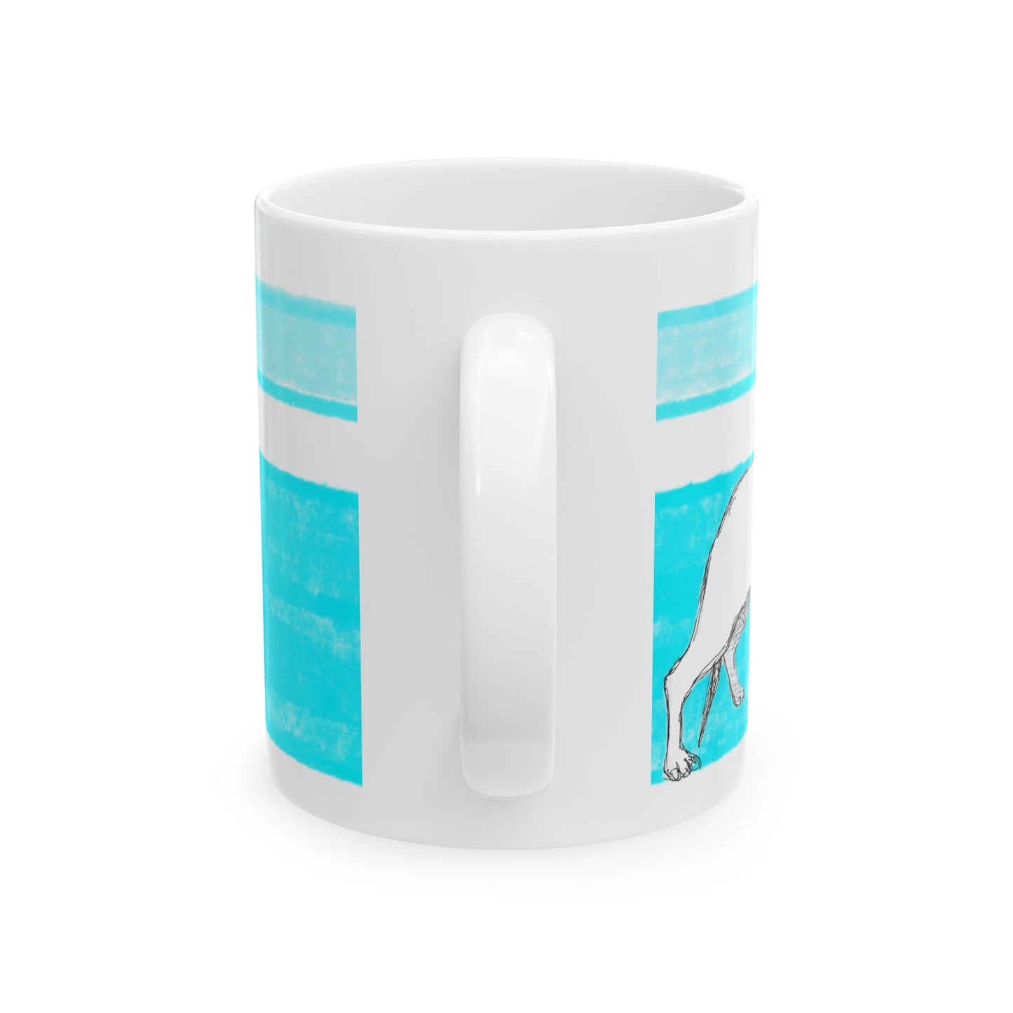 Mega Stripe Dogi Butterfly Flutter Ceramic Mug, (11oz, 15oz), Aqua Dachshund