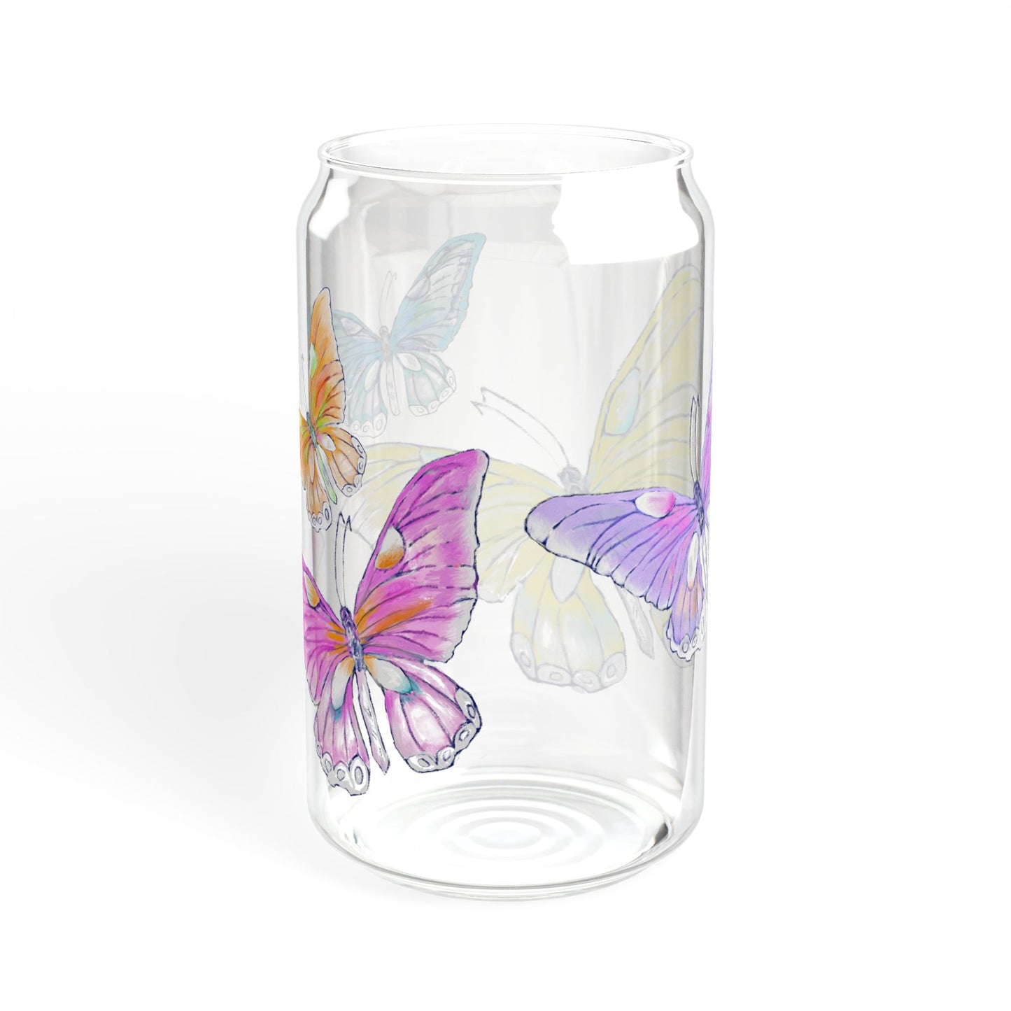 Butterfly Swing, Largest Butterfly is Yellow, Sipper Glass, 16oz, Choose With or Without lid