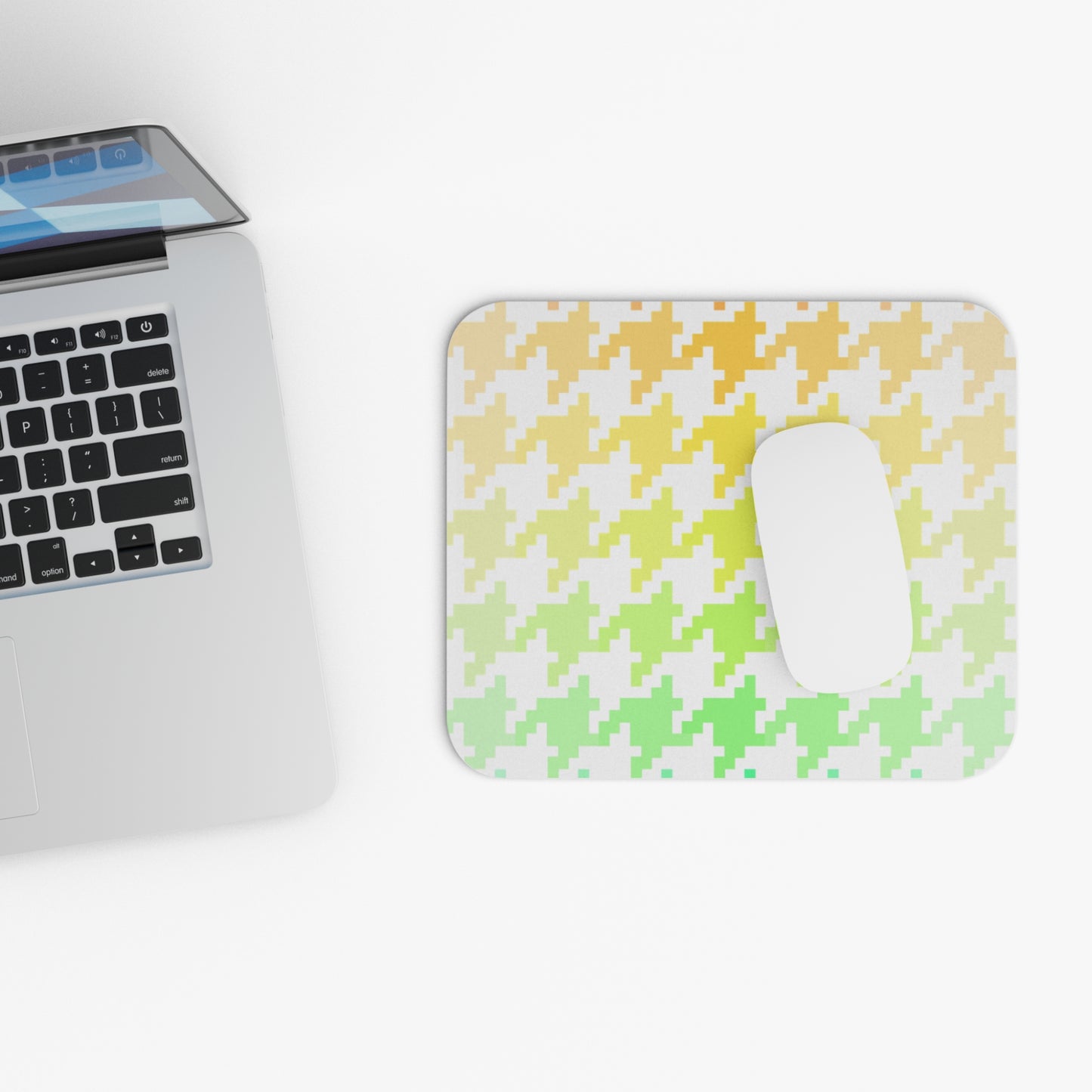 Houndstooth Fun in Green and Orange Mouse Pad