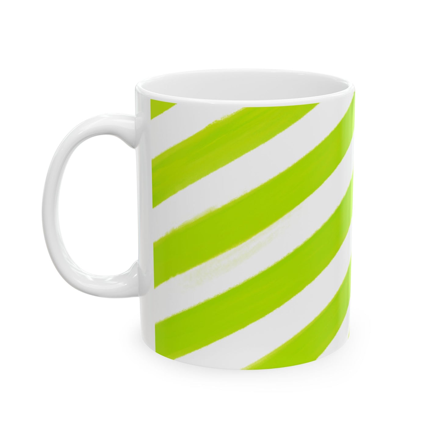 Diagonal Stripe Ceramic Mug in Lime Green, 11oz