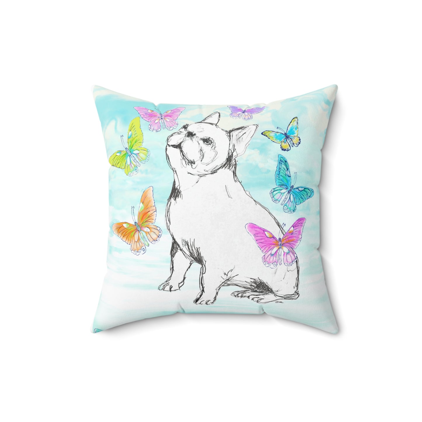 Dogi Butterfly Flutter Spun Polyester Square Pillow Bulldog