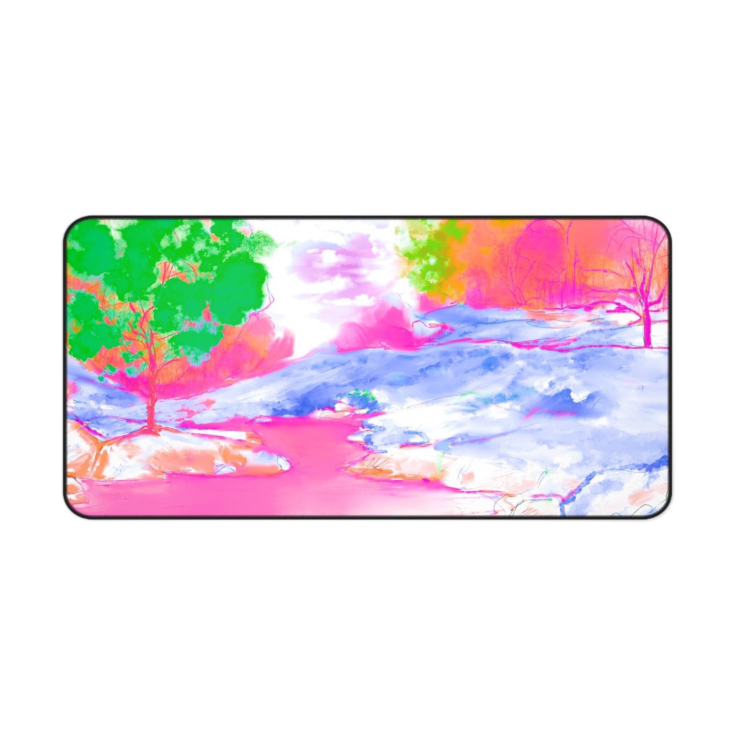 Joyful Landscapes Desk Mat, Pink, Green , Periwinkle