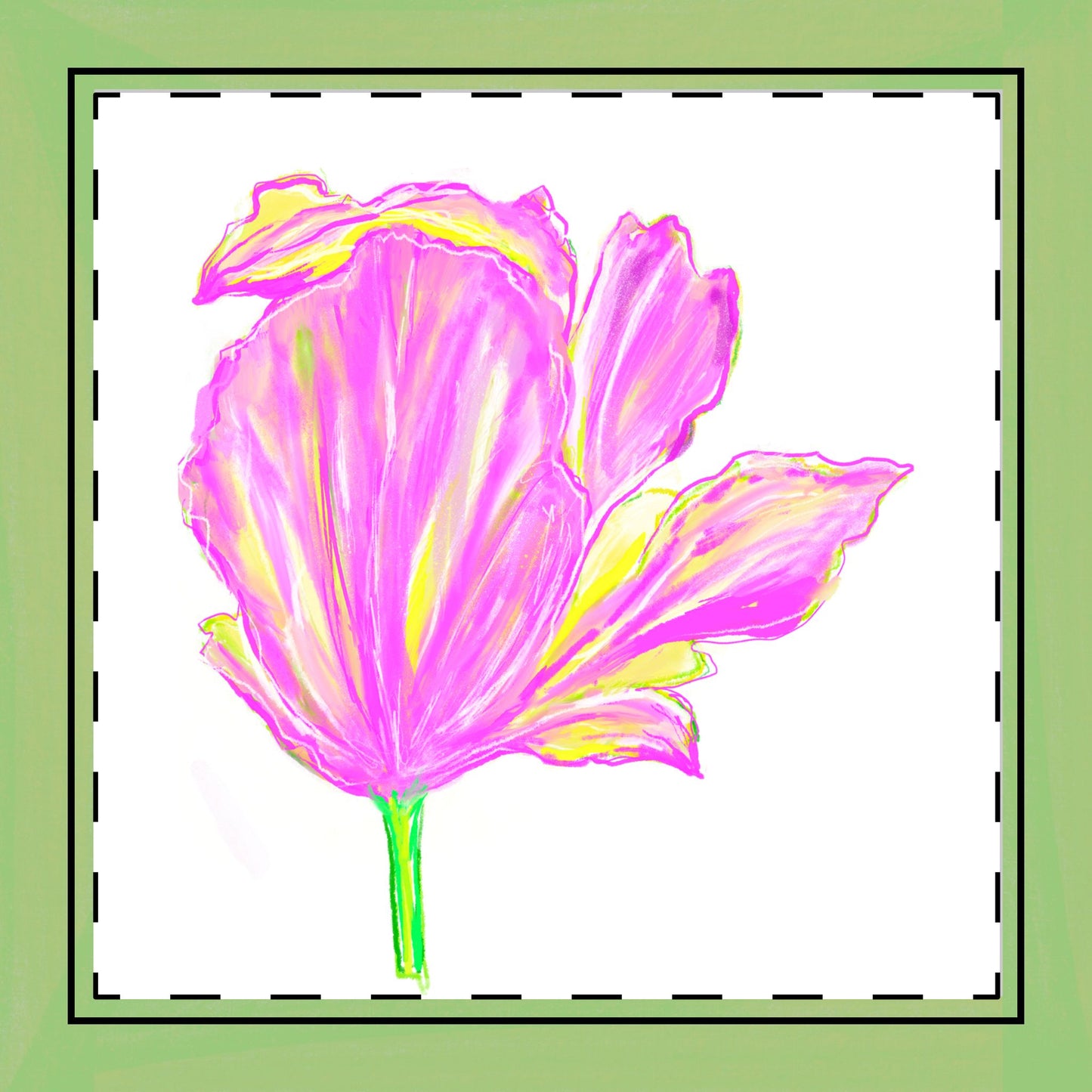 Tulip Love Poly Twill Napkin Spring Green border