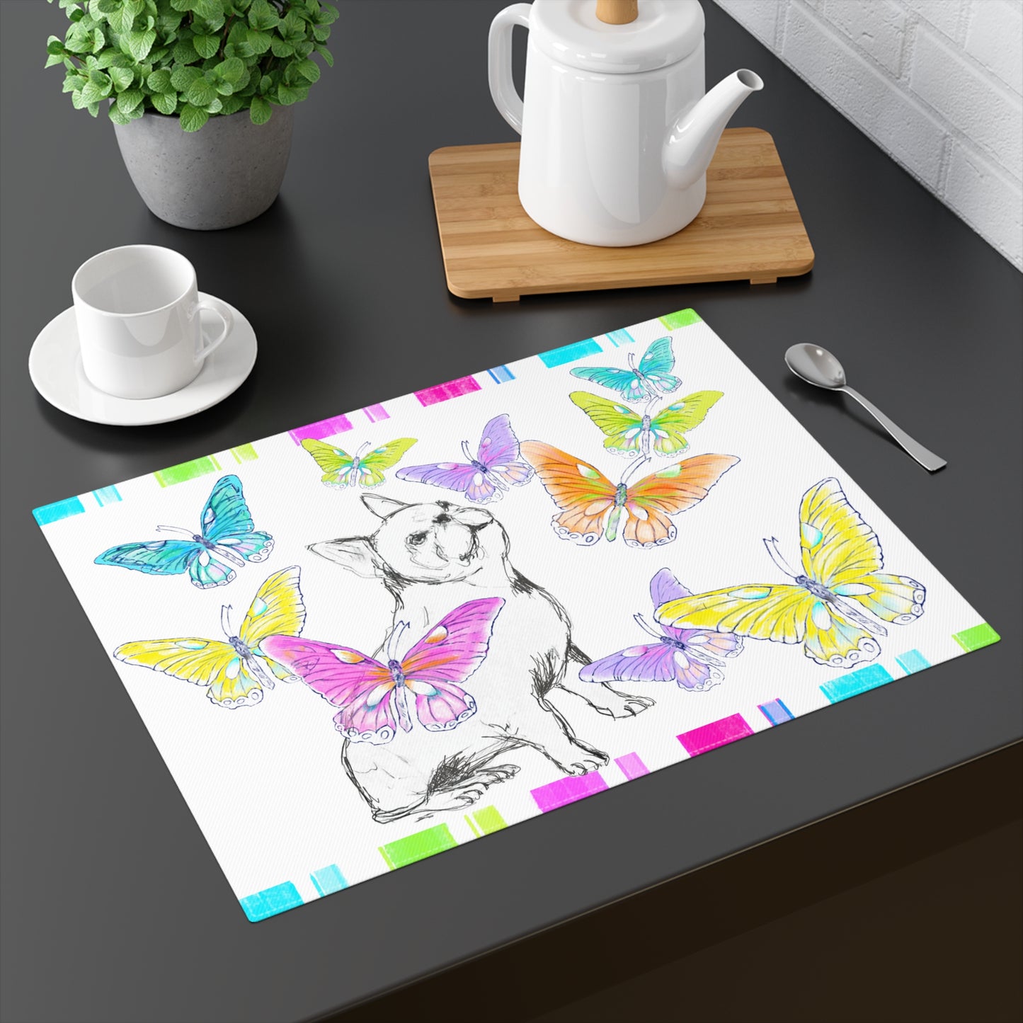 Dogi Butterfly Flutter Cotton Twill Placemat, Bulldog #3