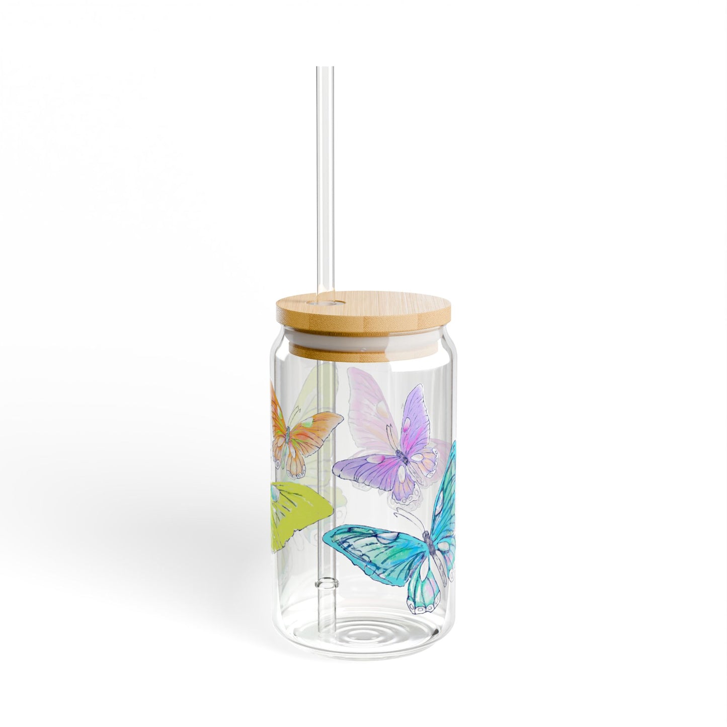 Butterfly Swing, Largest Butterfly is Greenish Yellow, Sipper Glass, 16oz, Choose With or Without lid