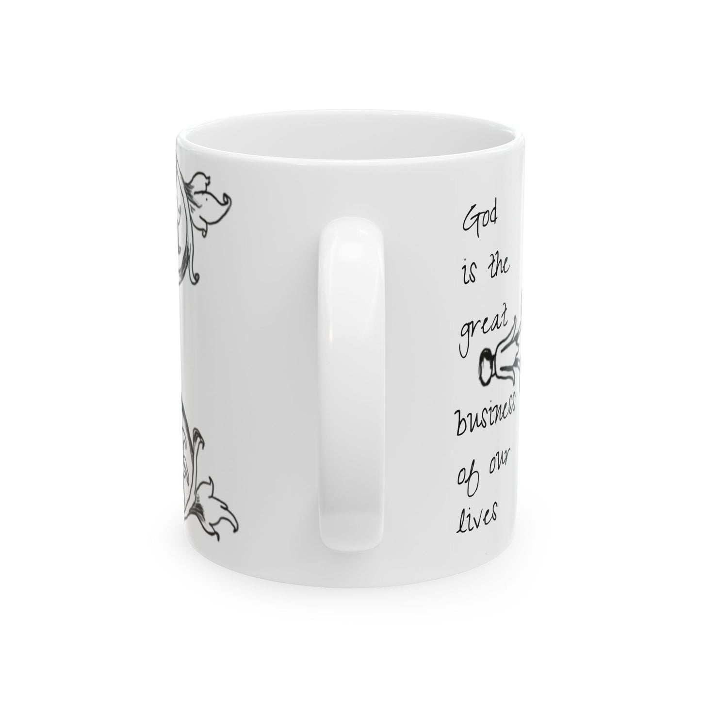 Scrollwork Ceramic Mug Black and White "God is the great... "
