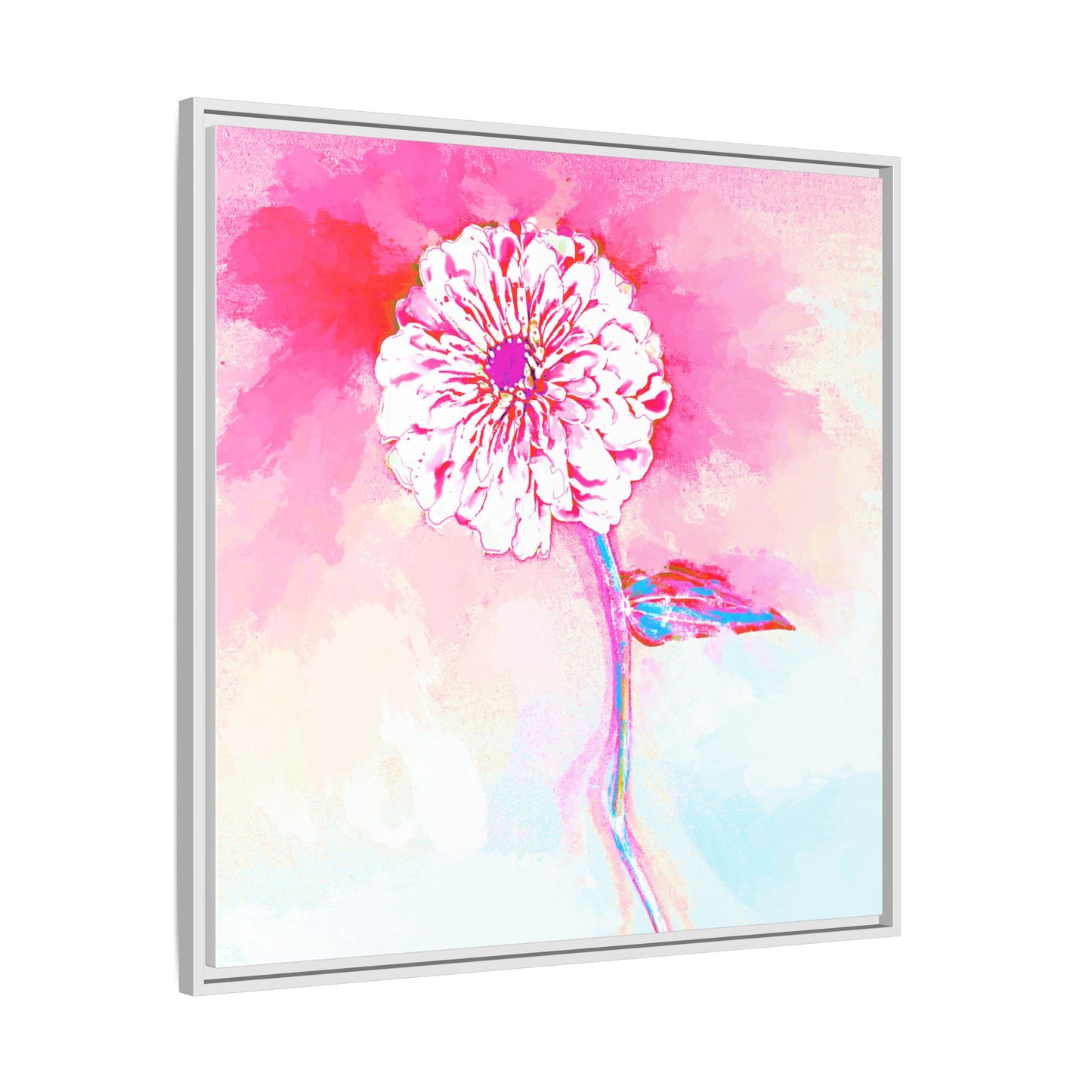 Zinnia Color Splash Matte Canvas Pink Framed