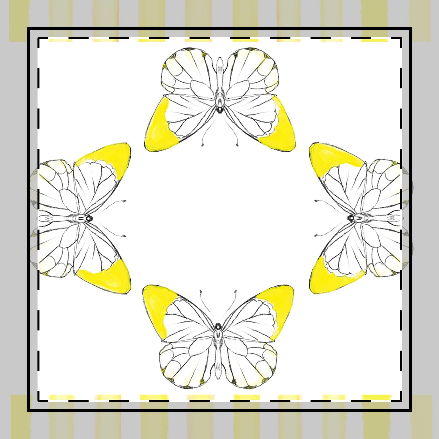 Butterfly Chroma Stripes, Cotton Twill Napkin, Yellow ,Fabric Background Creamy White