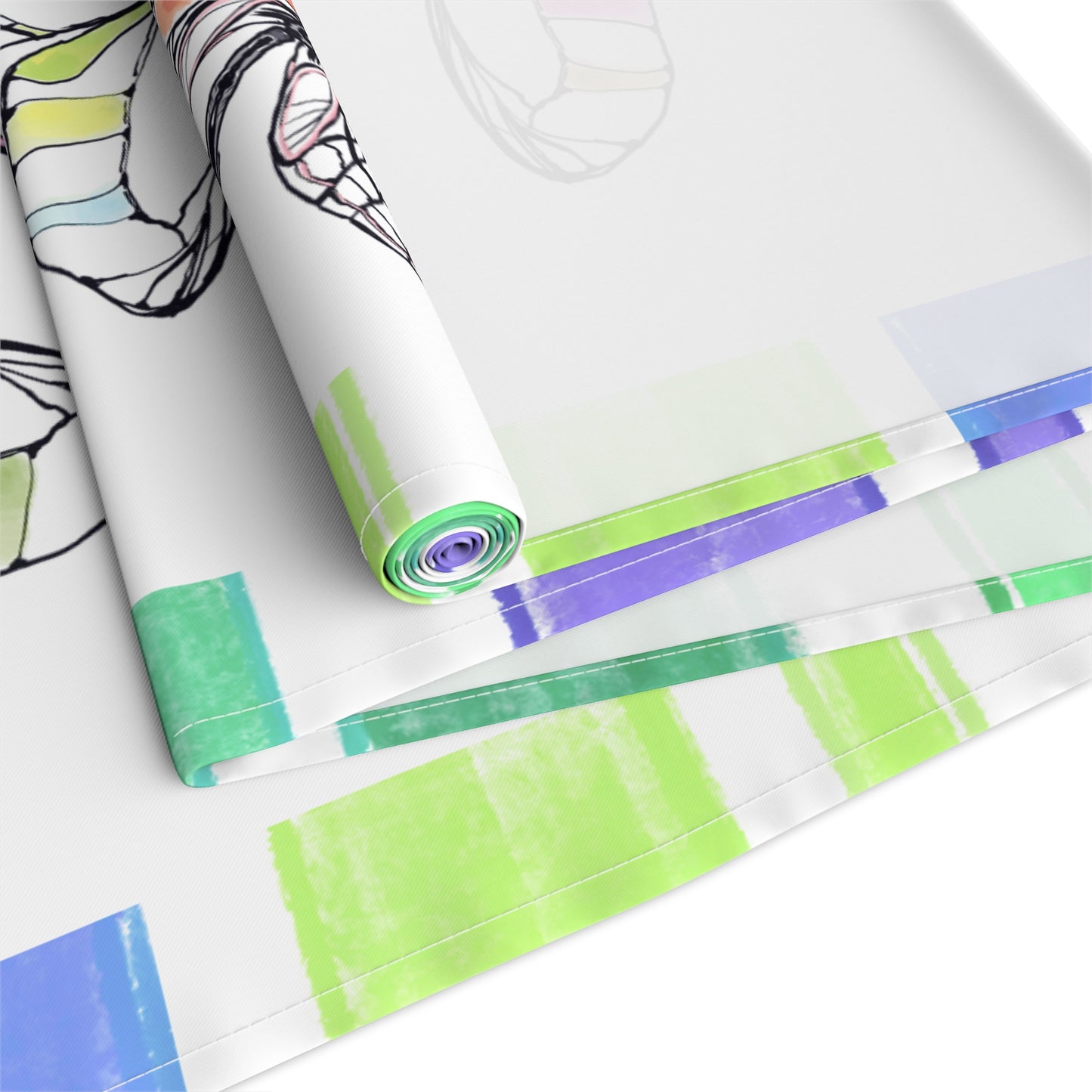 Butterfly Flutterstripe Table Runner in Multi-color With Blue/Green Border 1 size ( 16" Γ 72") (available in Cotton (Creamier) & Polyester (Whiter)