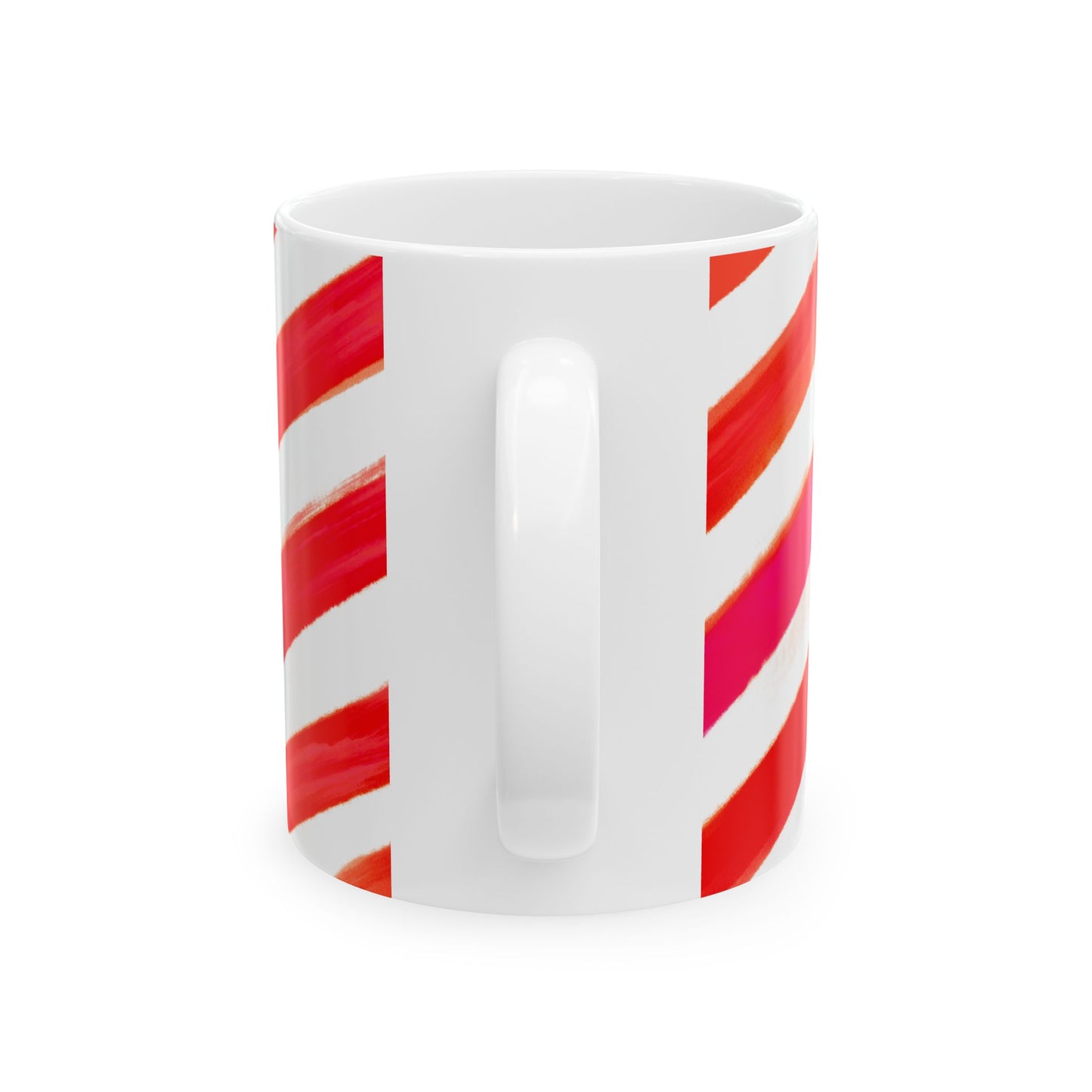Diagonal Stripe Ceramic Mug in Red Pink, 11oz
