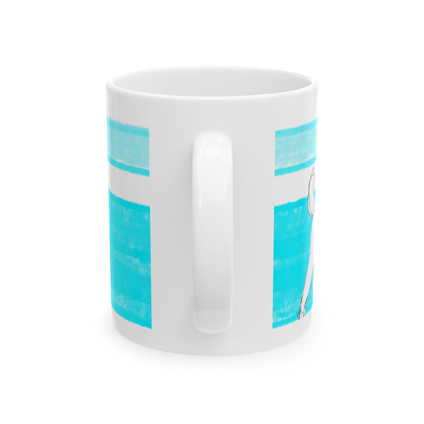 Mega Stripe Dogi Butterfly Flutter Ceramic Mug, (11oz, 15oz), Aqua Poodle