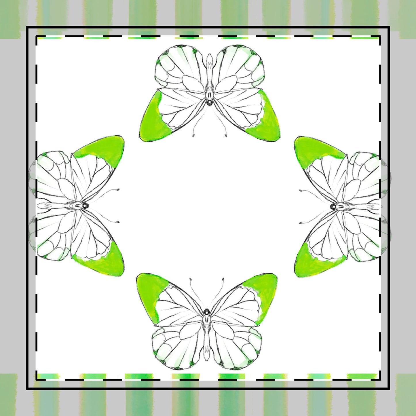 Butterfly Chroma Stripes Poly Twill Napkin, Yellow Green, Fabric Background Bright White