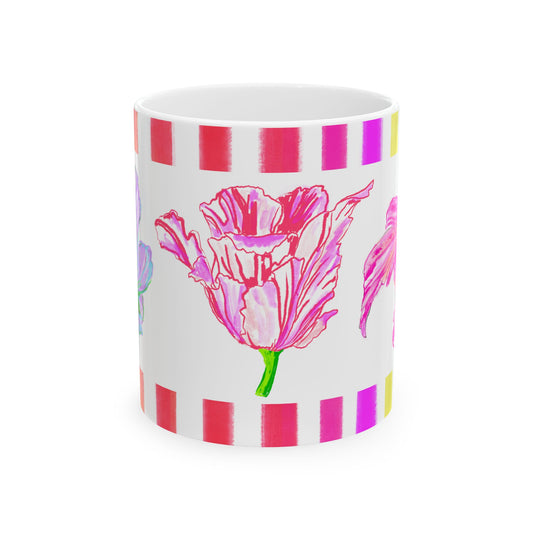 Tulip Love Ceramic Mug, (11oz, 15oz) Lilac, Aqua