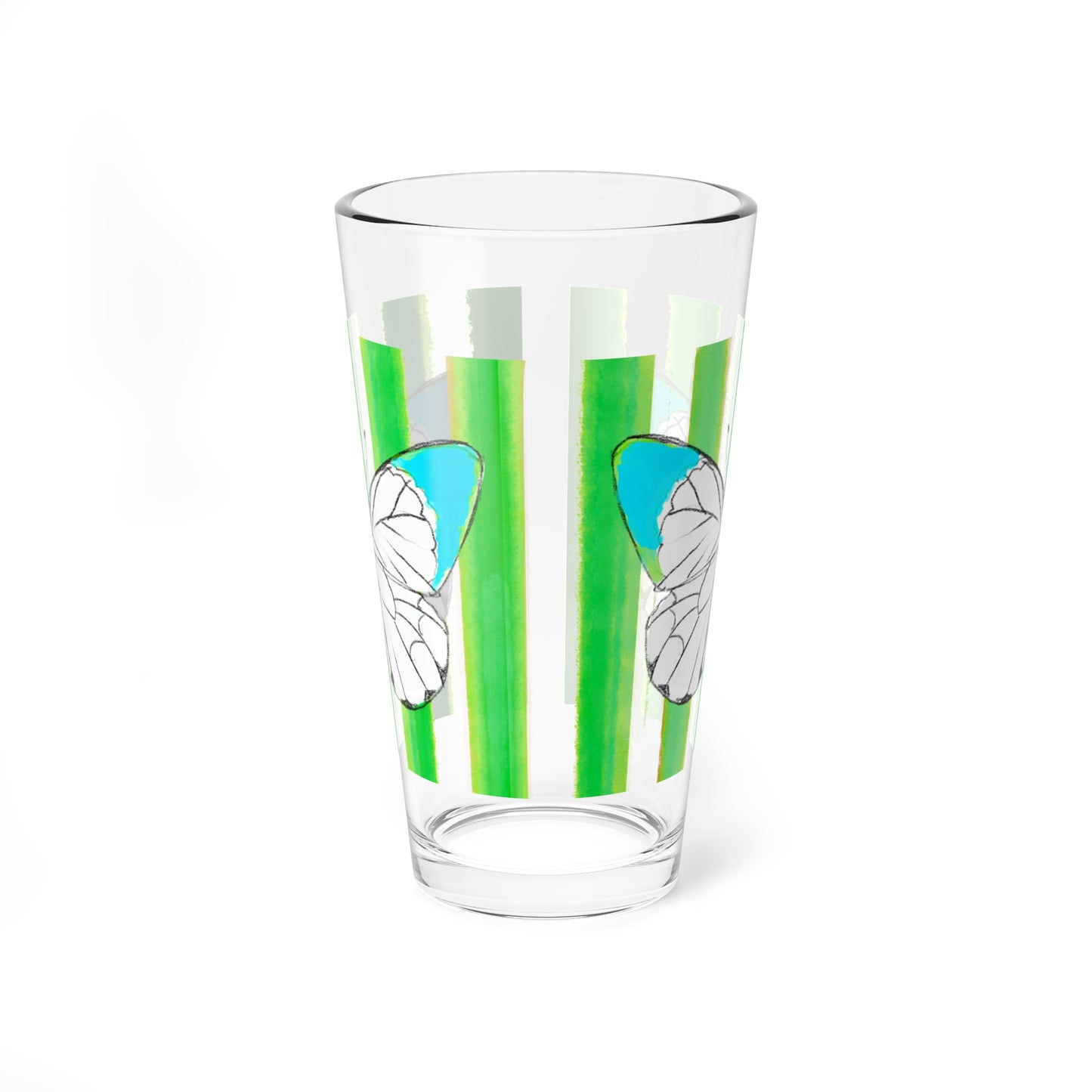 Pint Glass, 16oz Watercolor Stripes & Butterflies