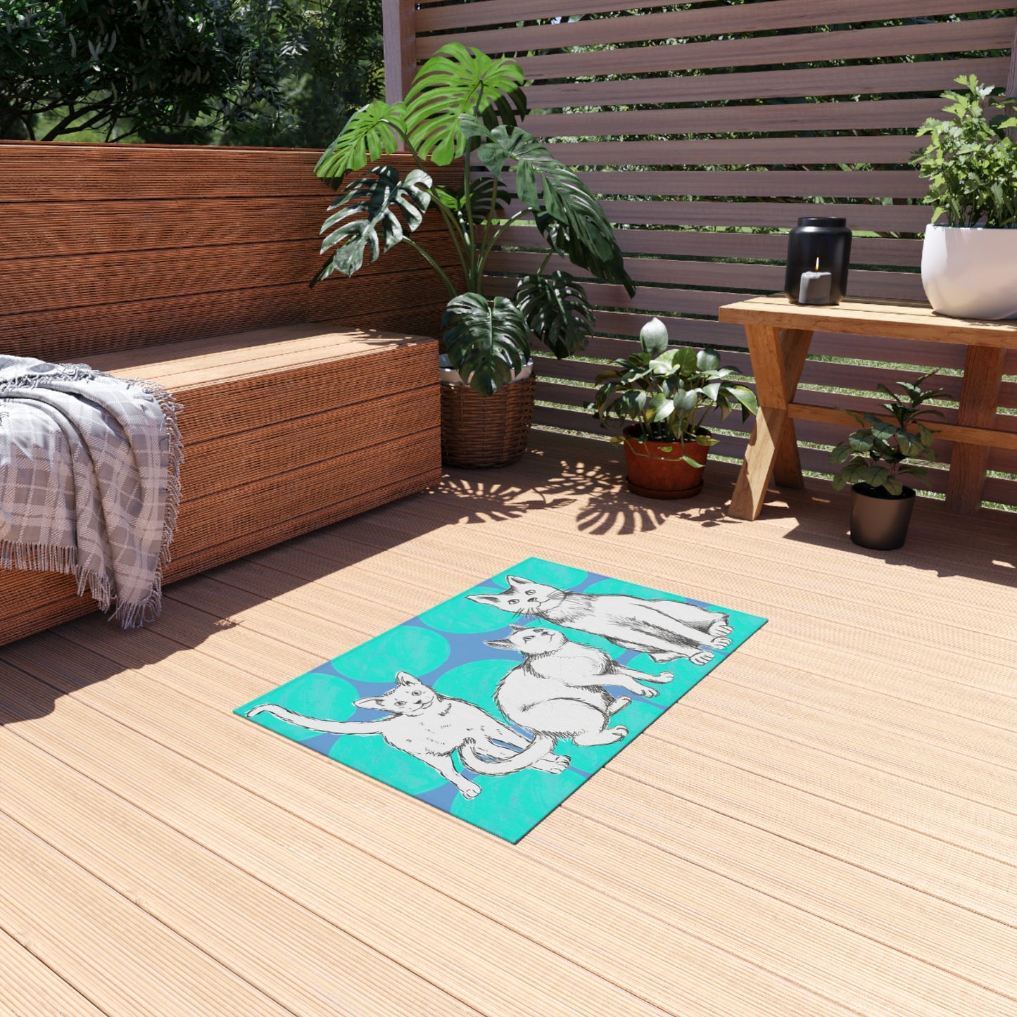 Kitty Fun Indoor/Outdoor Rug Aqua/blue