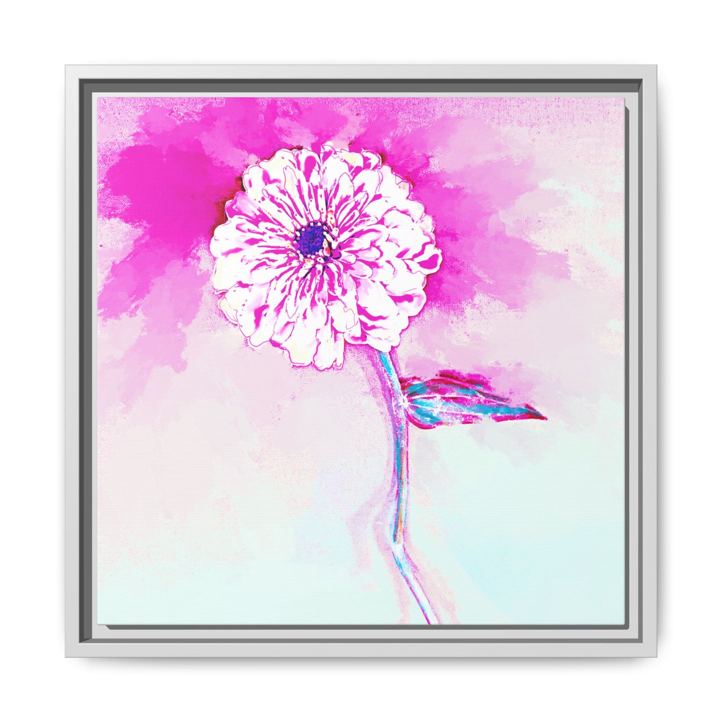 Zinnia Color Splash Matte Canvas Bright Raspberry Framed