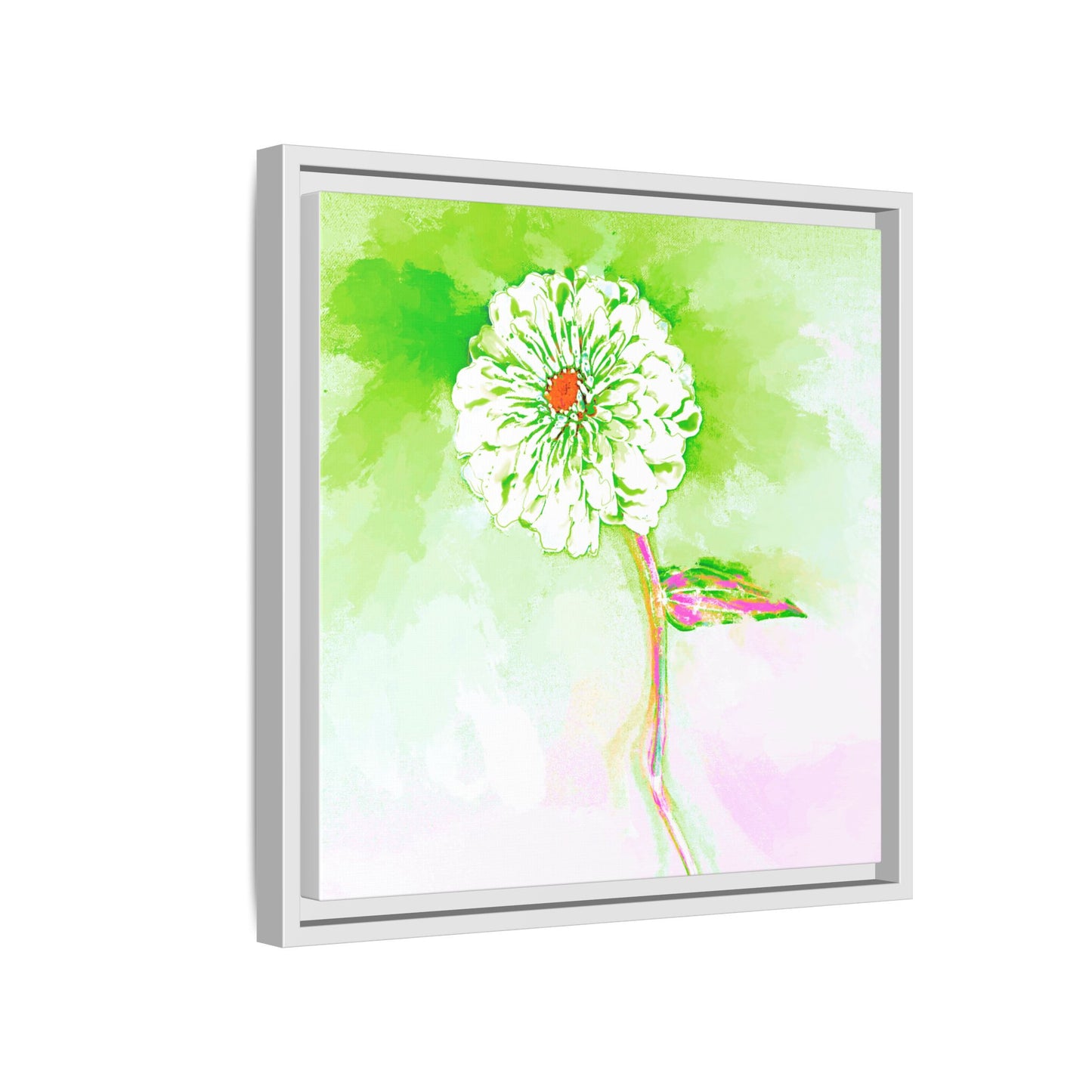 Zinnia Color Splash Matte Canvas Yellow Green Framed