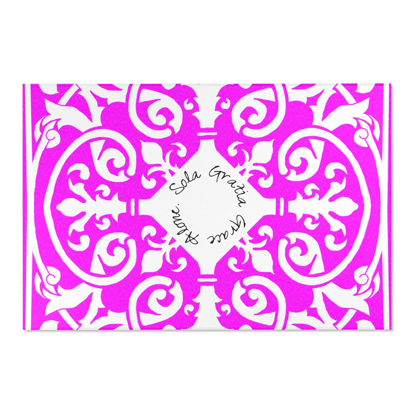 Scrollwork Indoor/Outdoor Rug Raspberry "Sola Gratia..."