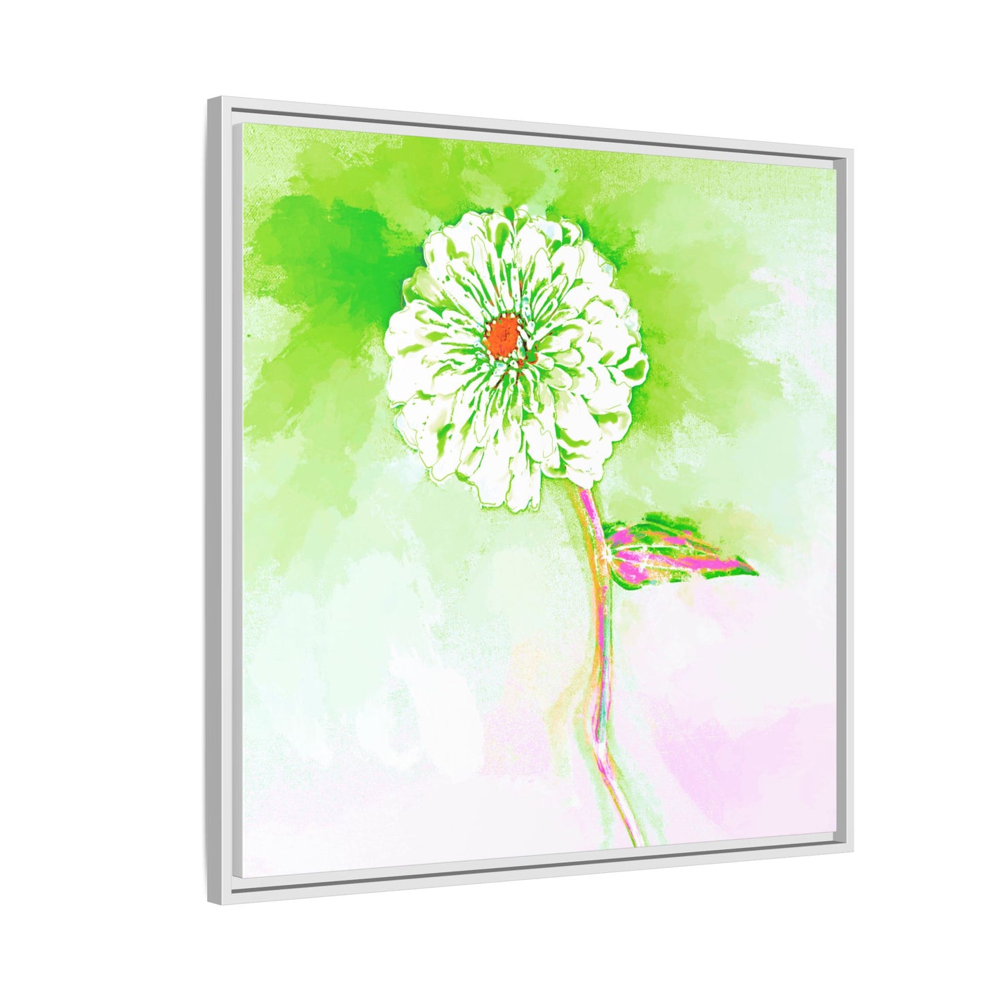 Zinnia Color Splash Matte Canvas Yellow Green Framed