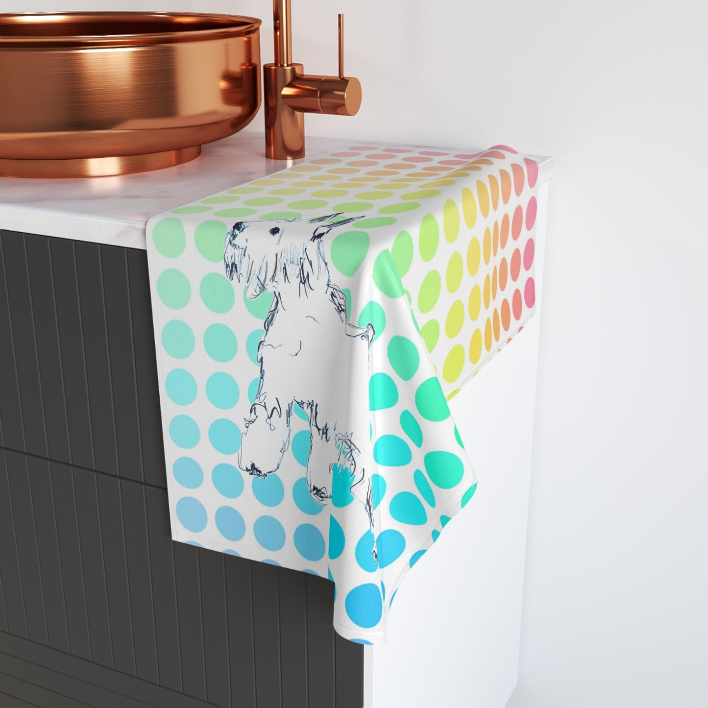 Dogi Fun Hand Towel, Schnauzer with Multi-Color Polka Dots