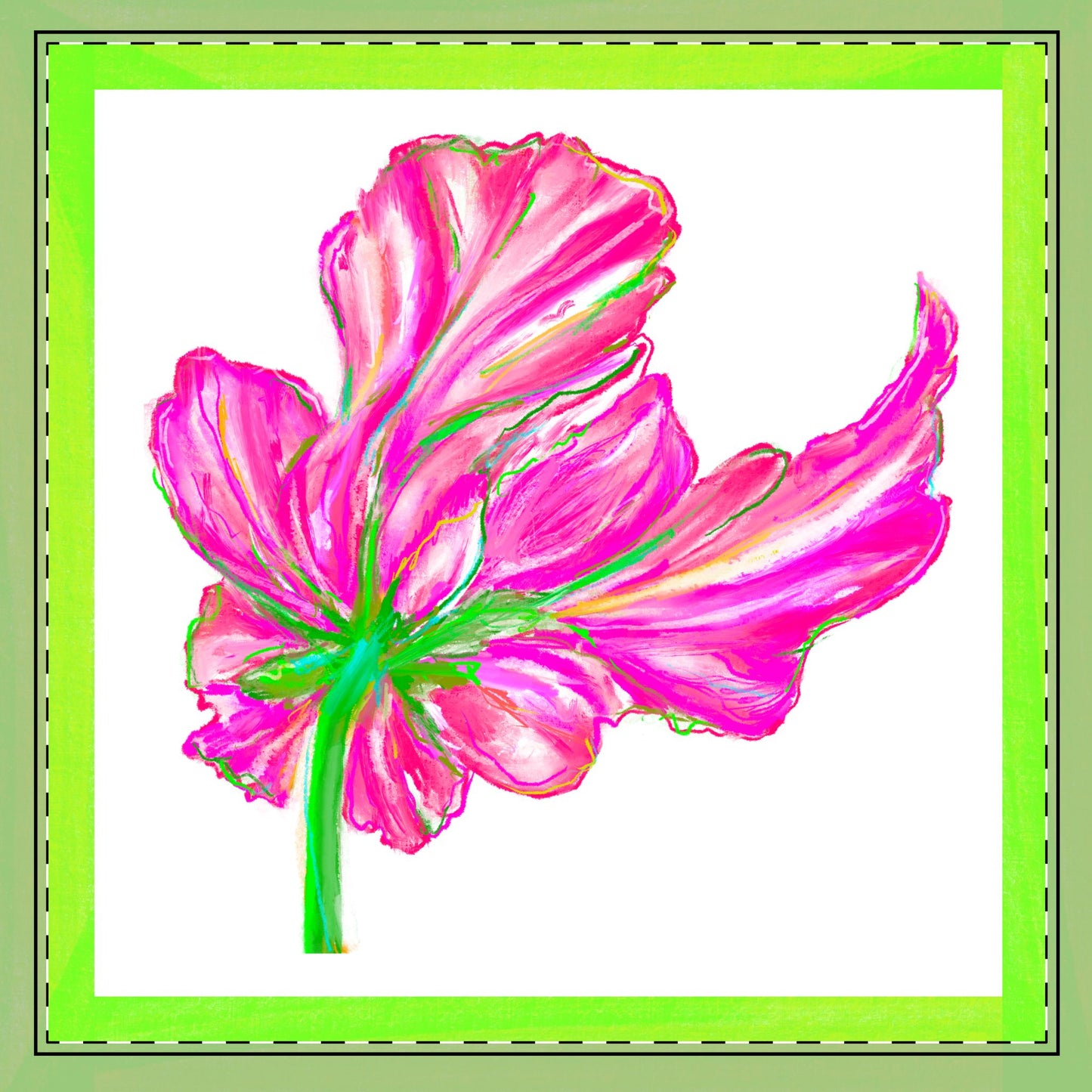Tulip Love Poly Twill Napkin Spring Green border