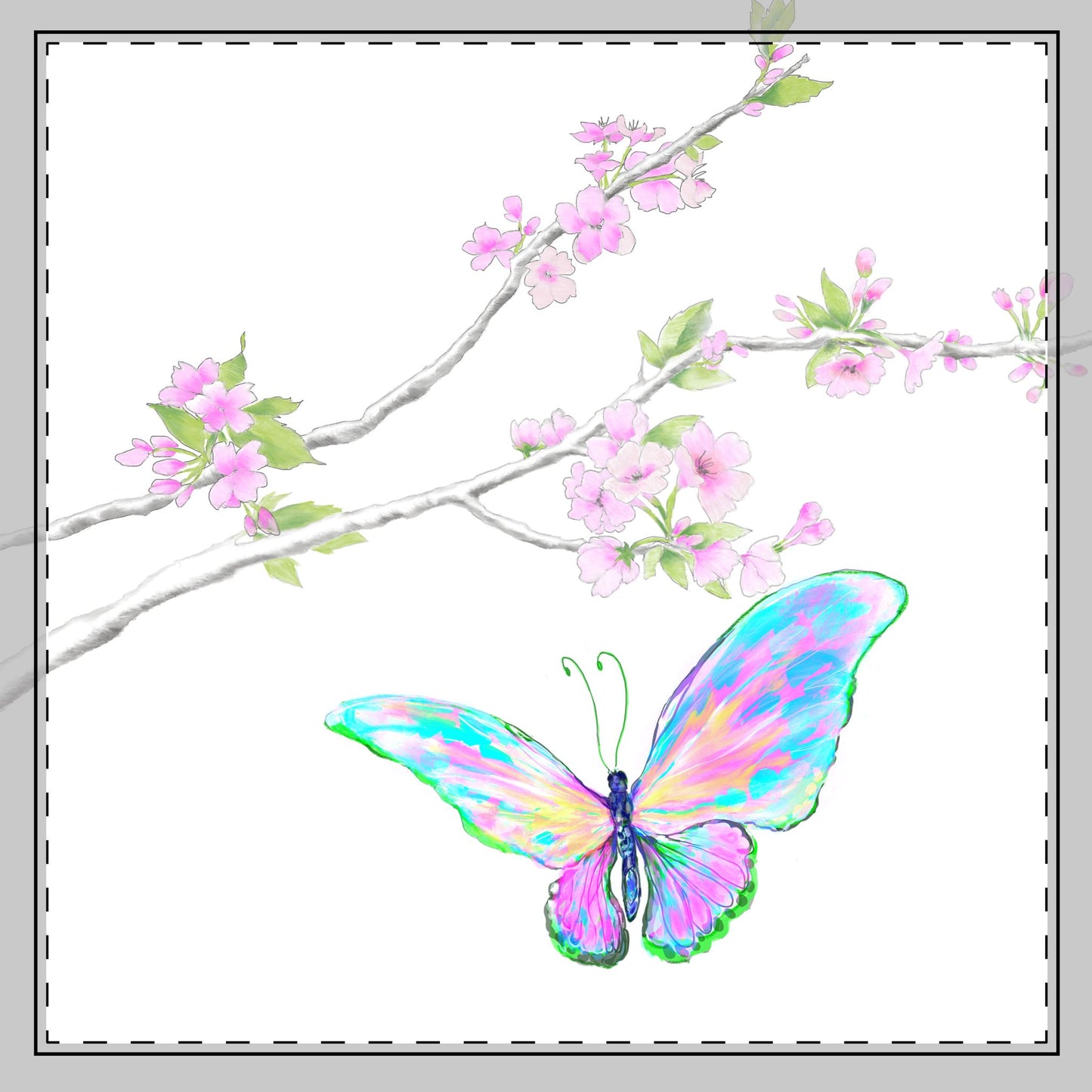 Butterfly Blossoms Glide Poly Twill Napkin in Aqua , Whiter Background, #1