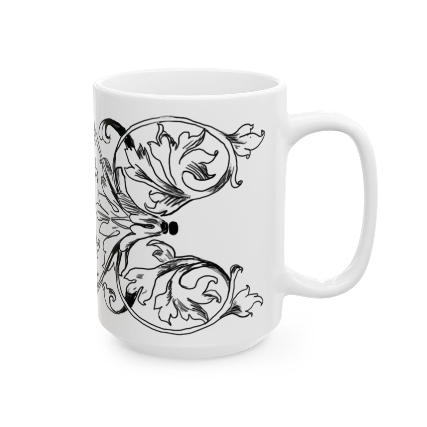 Scrollwork Ceramic Mug Black and White "Heaven must have my heart..."