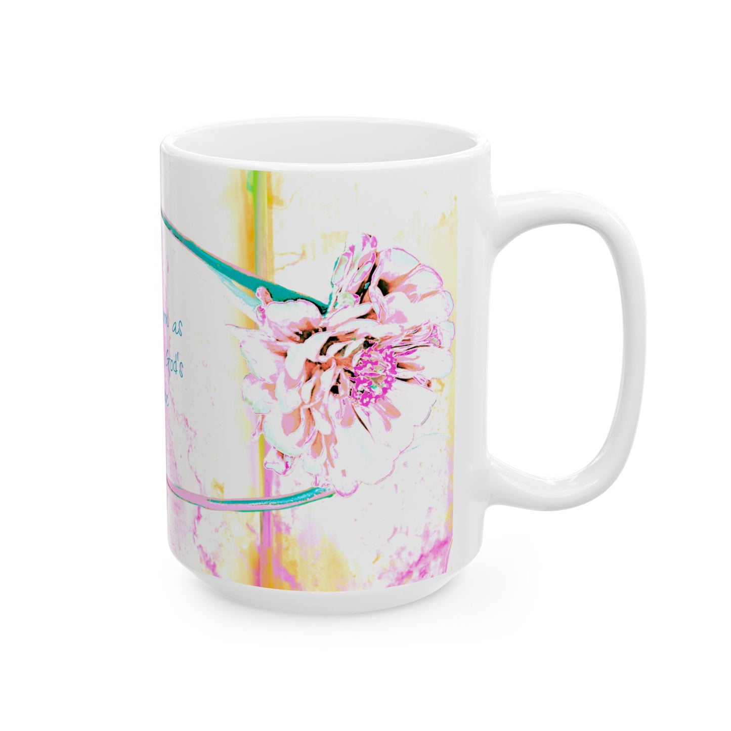 Zinnia Ceramic Mug Raspberry Orange "Flowers bloom as emblems of God's providence"
