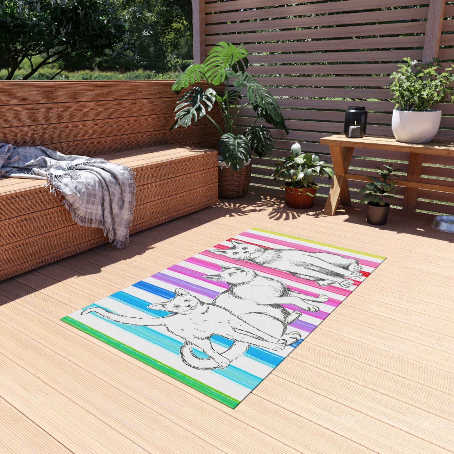 Kitty Fun Indoor/Outdoor Rug blue and black