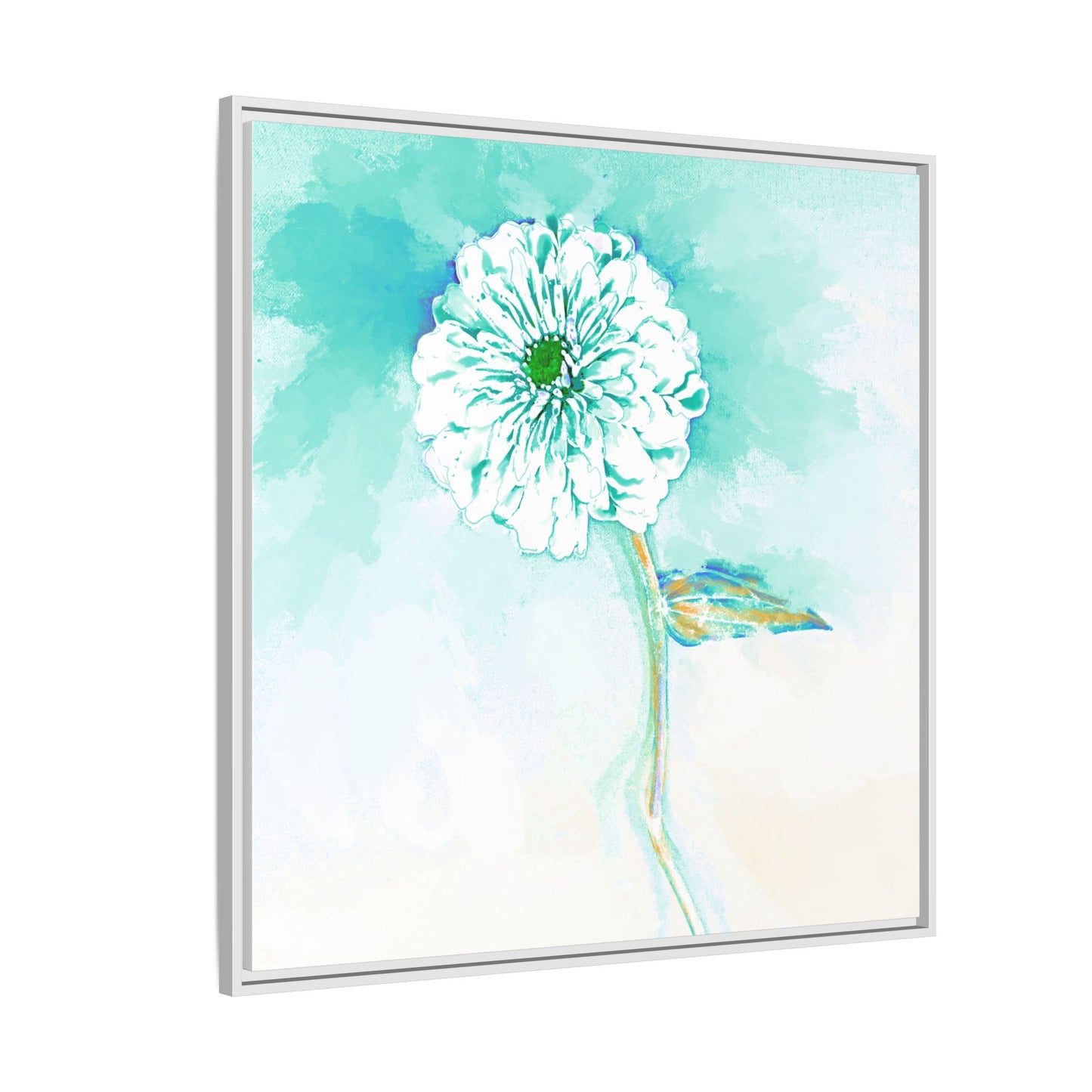Zinnia Color Splash Matte Canvas Green Aqua Framed