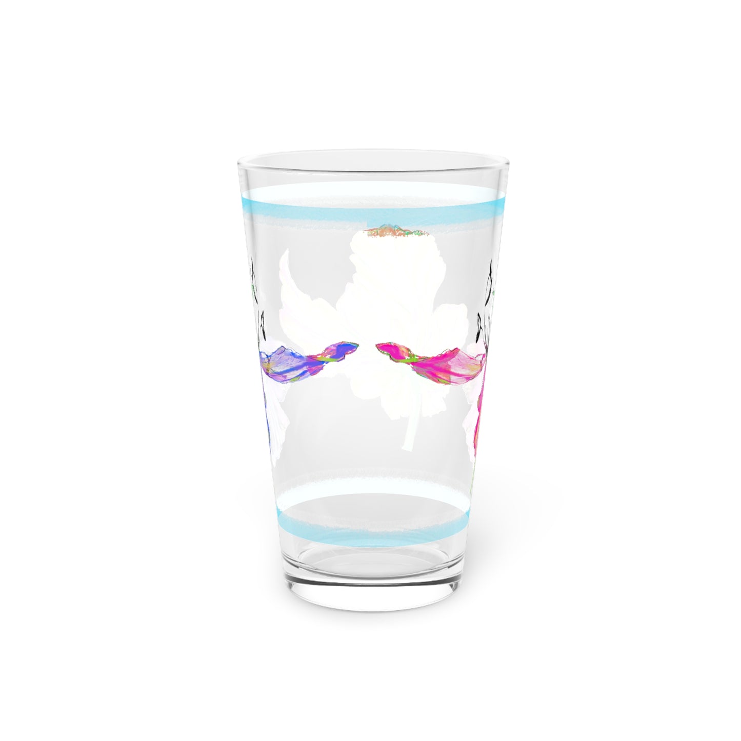 Tulip Love Pint Glass  Blue Trim, 16oz