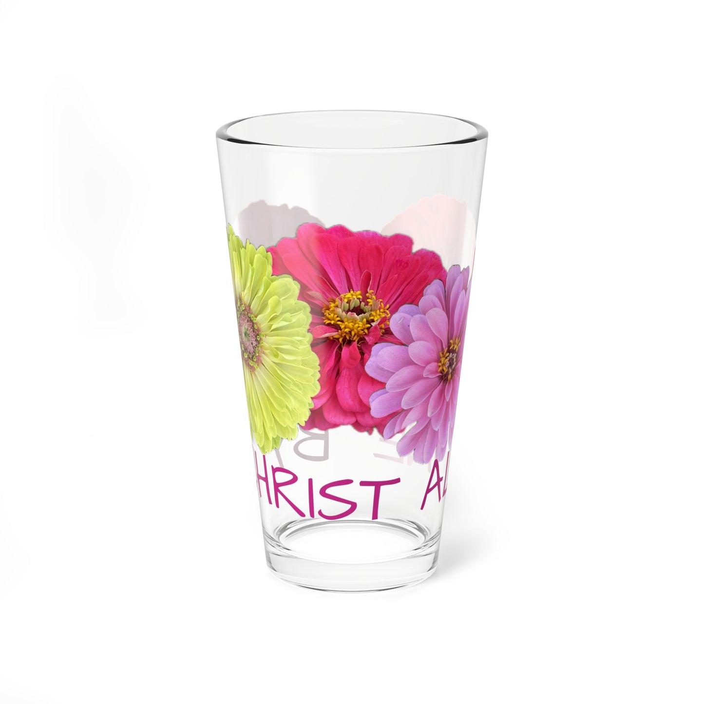 Zinnia Pint Glass "By Christ Alone"