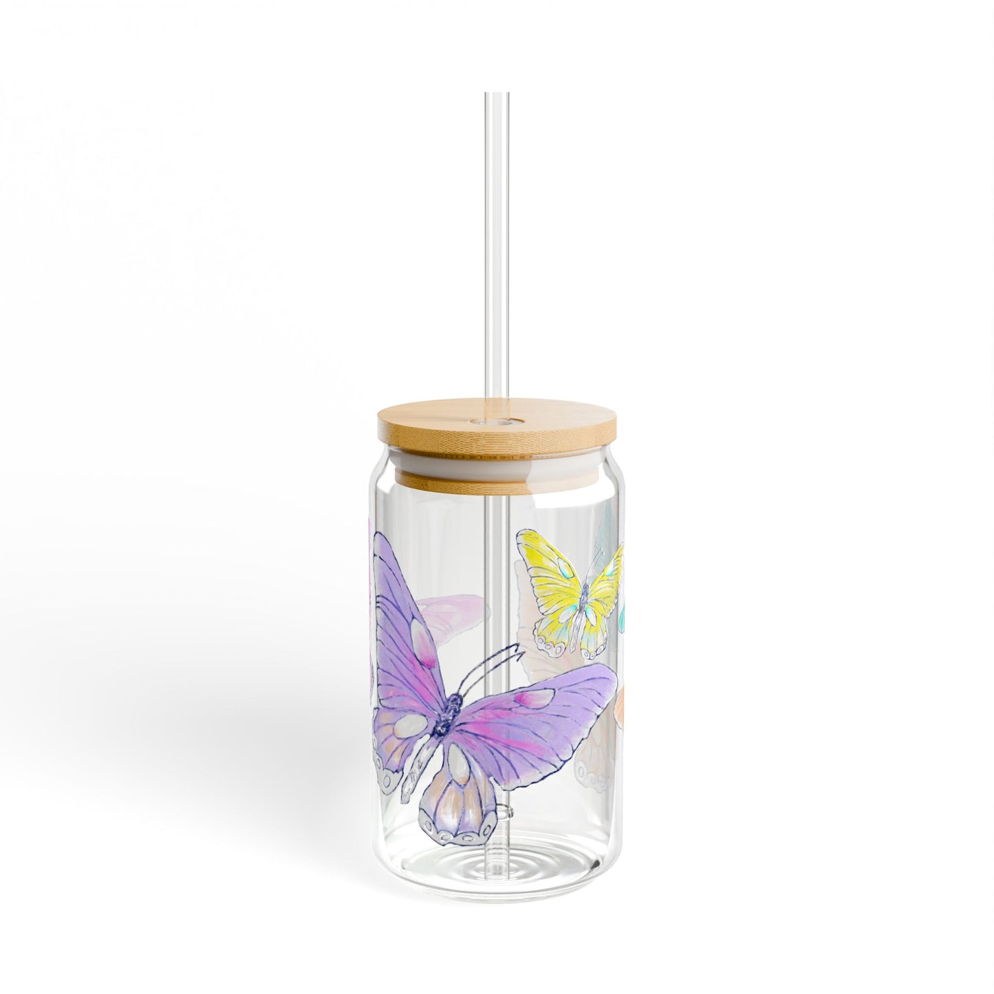 Butterfly Swing, Largest Butterfly is Lilac, Sipper Glass, 16oz, Choose With or Without lid