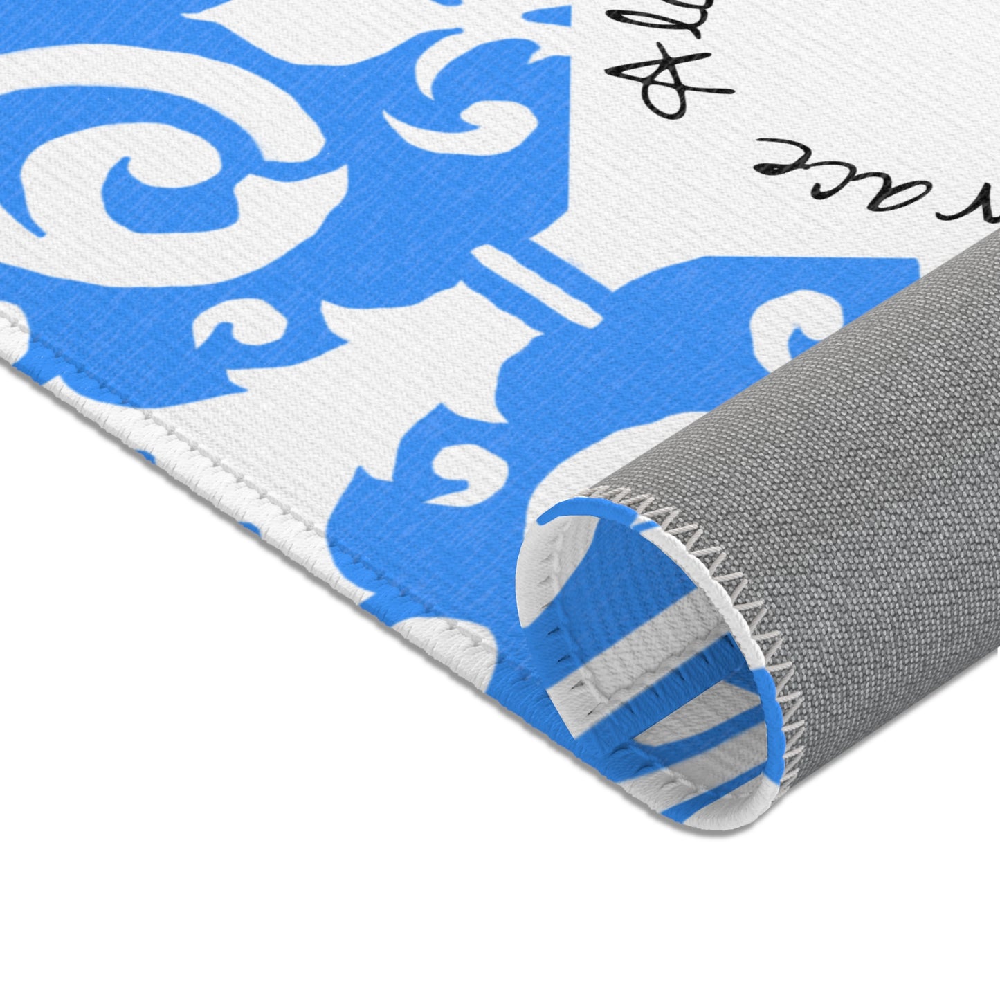 Scrollwork Indoor/Outdoor Rug Blue "Sola Gratia..."