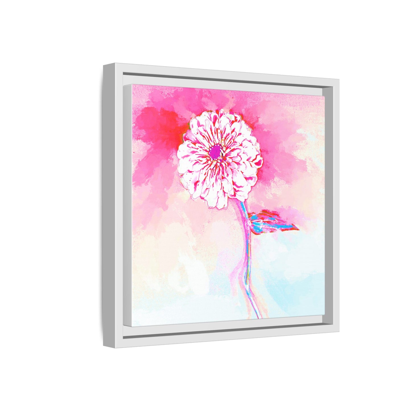 Zinnia Color Splash Matte Canvas Pink Framed