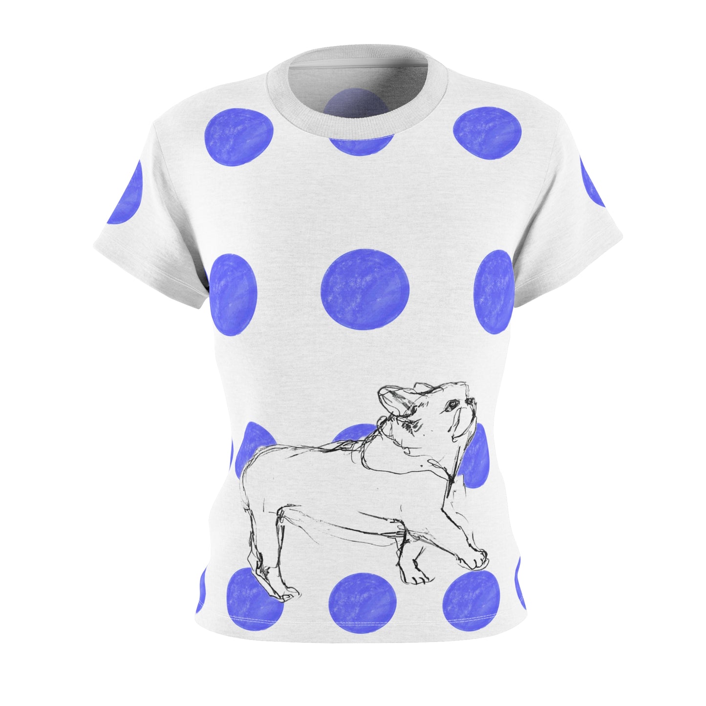 Dogi Fun Women's Tee shirt White with Blue Polka Dots, Lab Puppy