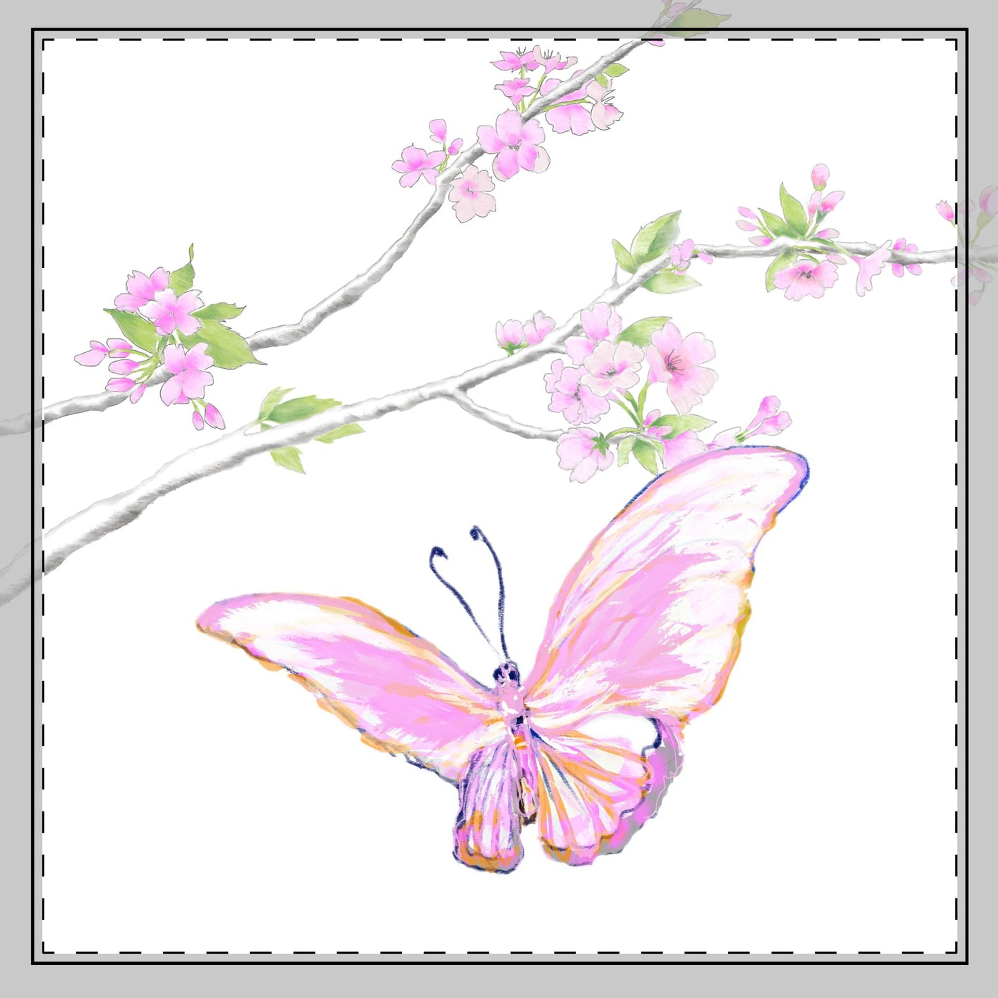 Butterfly Blossoms Glide Poly Twill Napkin in Pink, Background Fabric Brighter White, #3