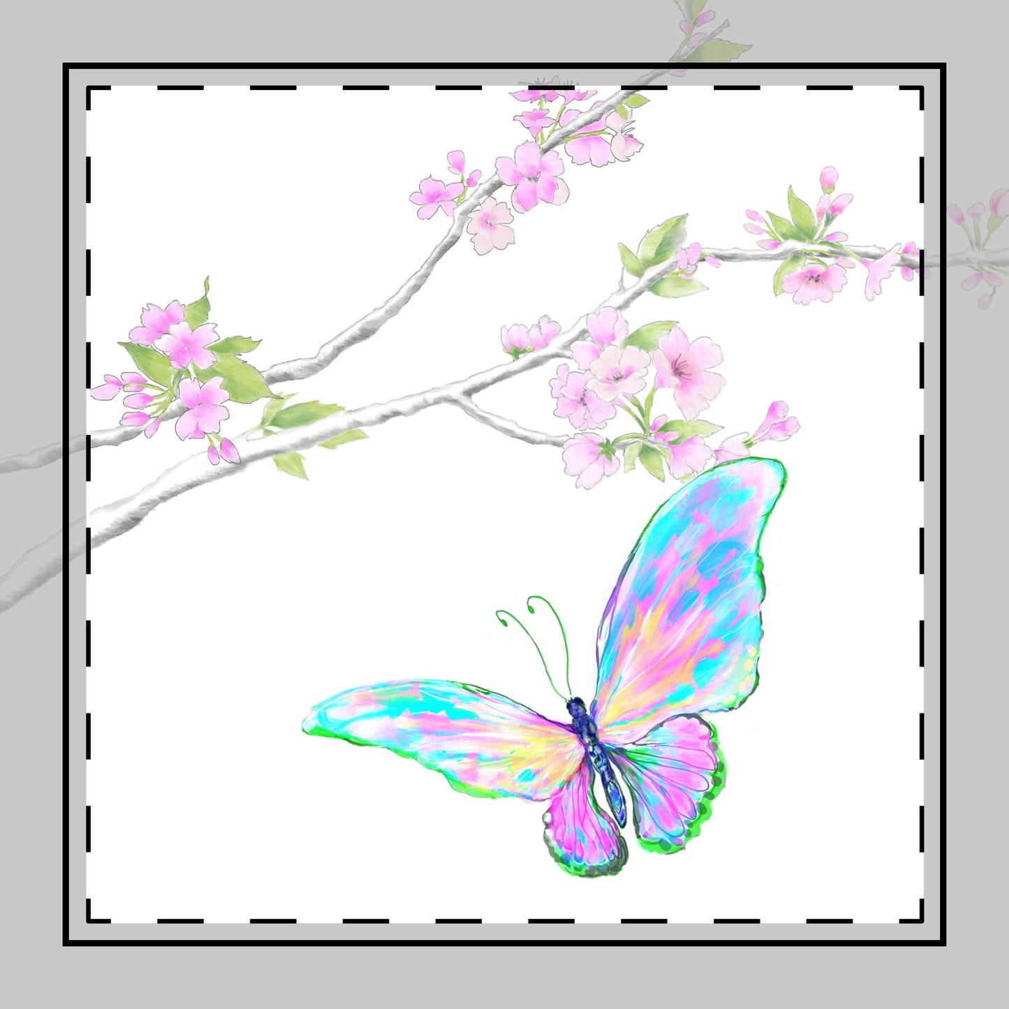 Butterfly Blossom Glide Cotton Twill Napkin in Blue/Pink, Creamier White, #1
