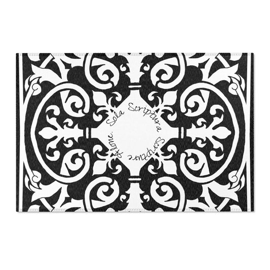 Scrollwork Indoor/Outdoor Rug Black "Sola Scriptura..."