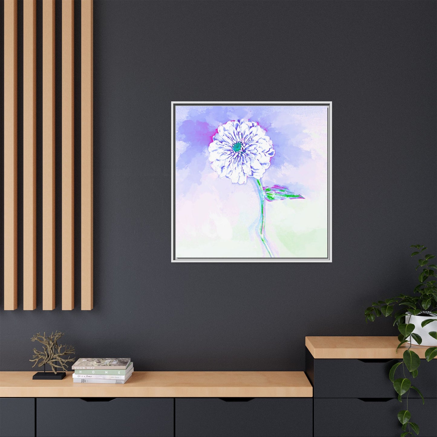 Zinnia Color Splash Matte Canvas Periwinkle Framed