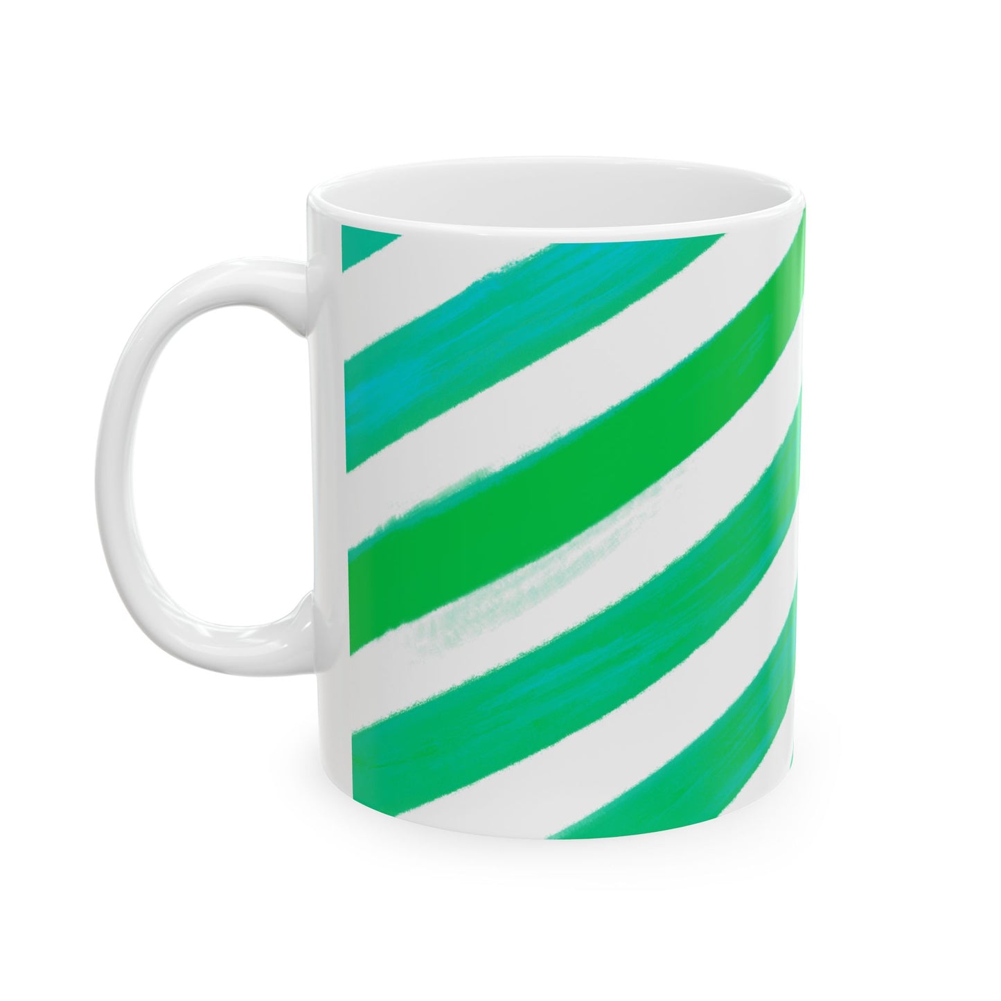 Diagonal Stripe Ceramic Mug in Green Aqua, 11oz