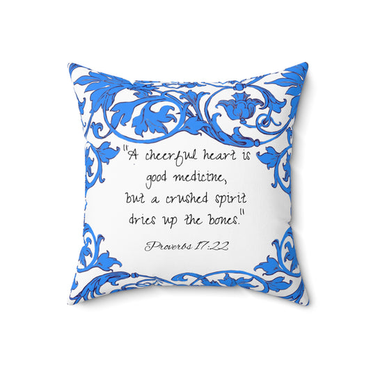 Scrollwork Polyester Square Pillow "A cheerful heart..."