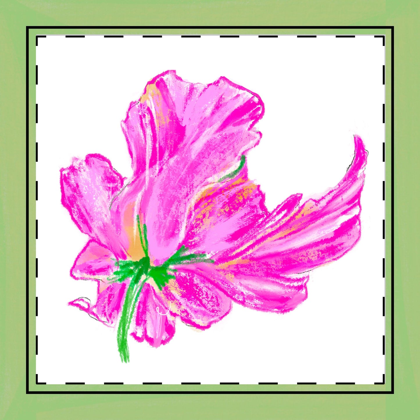 Tulip Love Poly Twill Napkin Spring Green border