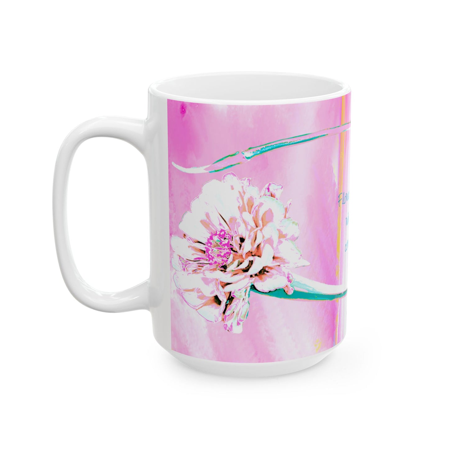Zinnia Ceramic Mug in Raspberry Orange "Flowers are God's whispers of contentment"