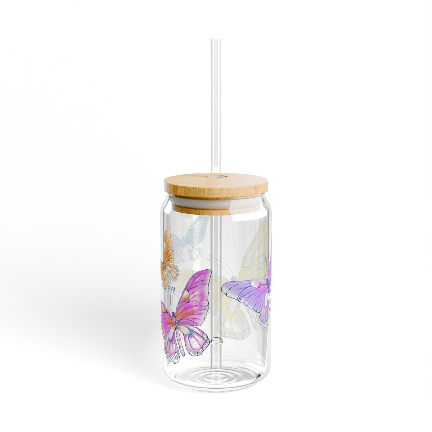 Butterfly Swing, Largest Butterfly is Yellow, Sipper Glass, 16oz, Choose With or Without lid